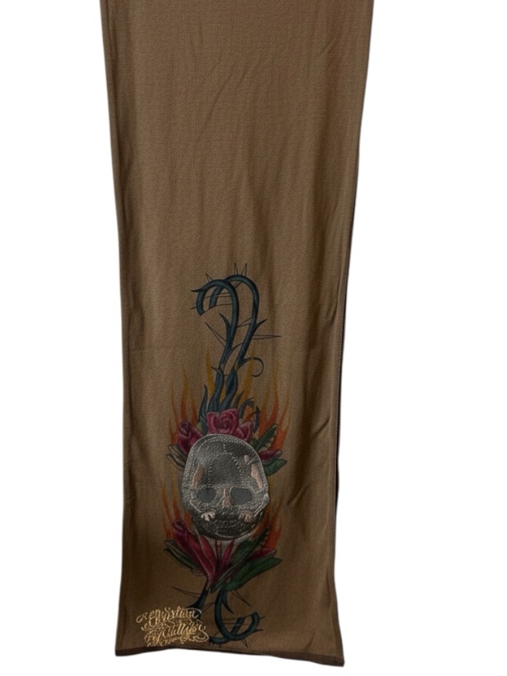 Vintage Ed Hardy Skull Scarf Y2K Christian Audigier Tattoo Graphic Cotton Brown